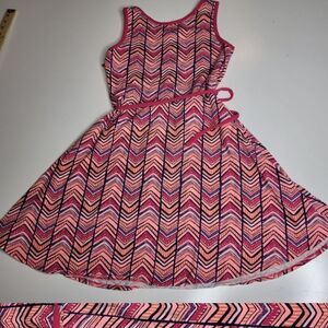 XL 16 PINK BLUE CHEVRON TIE WAIST SLEEVELESS A LINE TWIRL GIRLS DRESS